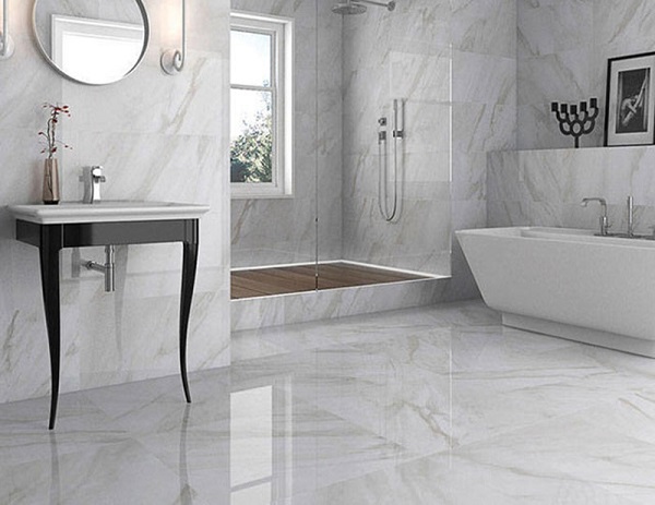 Các mẫu gạch lát nền nhà tắm màu trắng mang lại cho không gian vẻ đẹp tinh tế, hiện đại