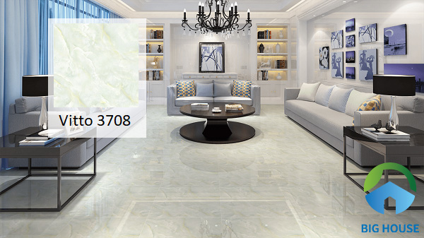 Với kích thước 50x50 phổ biến, mẫu gạch Vitto 3708 thích hợp ứng dụng trong những không gian có diện tích vừa và lớn. Tông màu xanh ngọc đặc trưng mang lại cho phòng khách vẻ đẹp sang trọng khó cưỡng. Bên cạnh đó, bề mặt bóng hút sáng còn giúp khu vực phòng khách trông nổi bật hơn hẳn